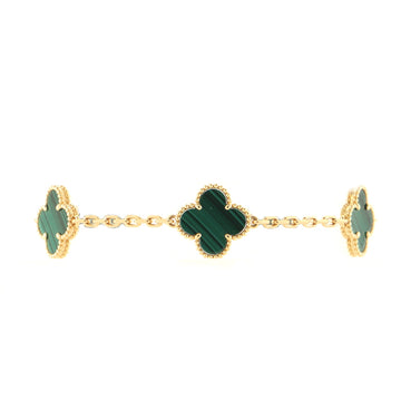 Van Cleef & Arpels Vintage Alhambra 5 Motifs Bracelet 18K Yellow Gold and Malachite