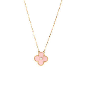 Van Cleef & Arpels Vintage Alhambra Pendant Necklace 18K Rose Gold and Sevres Porcelain with Diamond