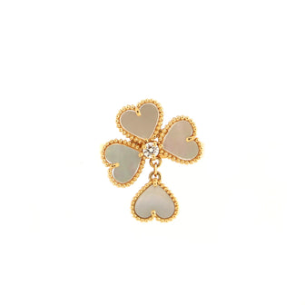 Van Cleef & Arpels Sweet Alhambra Effeuillage Ring 18K Yellow Gold with Mother of Pearl and Diamond