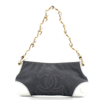 Chanel Vintage Olsen CC Chain Shoulder Bag Canvas and Leather Medium