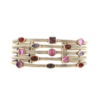 David Yurman Five Row Confetti Cable Cuff Bracelet Sterling Silver with Amethysts, Garnets, Iolites and Tourmaline