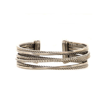 David Yurman Four Row Crossover Cuff Bracelet Sterling Silver and 14K White Gold with Diamonds