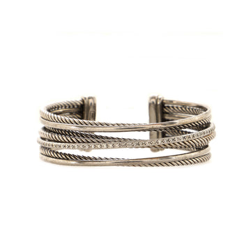David Yurman Four Row Crossover Cuff Bracelet Sterling Silver and 14K White Gold with Diamonds