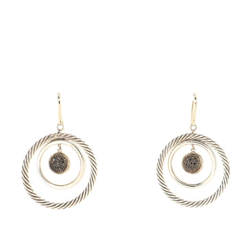 David Yurman Mobile Circle Earrings Sterling Silver with Black Diamonds Large