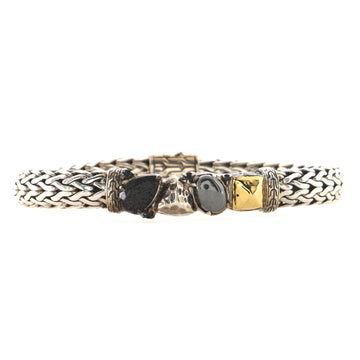 John Hardy Classic Chain Bracelet Sterling Silver with 18K Yellow Gold, Black Sapphire, Spinel and Hematite 7mm