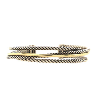 David Yurman Three Row Crossover Cuff Bracelet Sterling Silver with 18K Yellow Gold