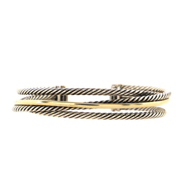 David Yurman Three Row Crossover Cuff Bracelet Sterling Silver with 18K Yellow Gold