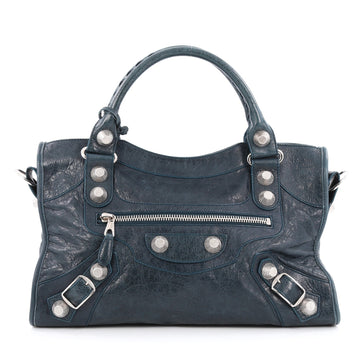 Balenciaga City Giant Studs Handbag Leather Medium blue