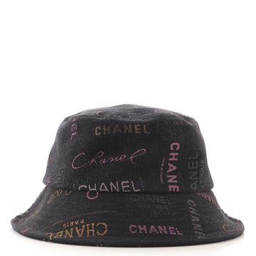 Chanel Denim Mood Bucket Hat Logo Printed Denim