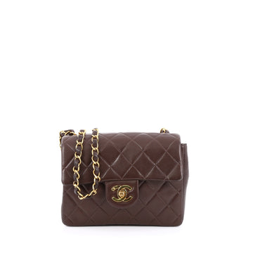 Chanel Vintage Square Classic Single Flap Bag Quilted Lambskin Mini brown