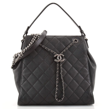Chanel Top Handle CC Drawstring Bucket Bag Quilted Caviar Medium