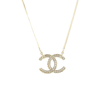 Chanel Quilted CC Pendant Snake Chain Necklace Metal with Crystals