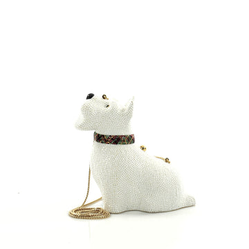 Judith Leiber Dog Minaudiere Crystal and Pearl Small White