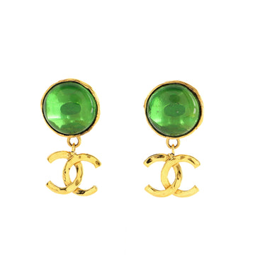 Chanel Vintage Round CC Dangle Clip-On Earrings Gripoix and Metal