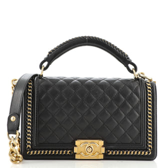 Chanel Chain Handle Boy Flap Bag Quilted Calfskin Old Medium