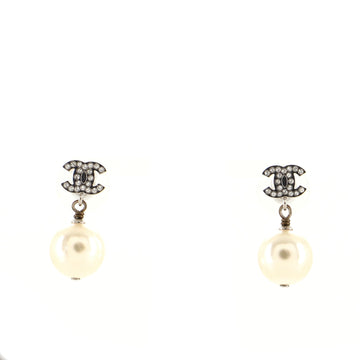 Chanel CC Drop Earrings Metal with Crystals and Faux Pearls