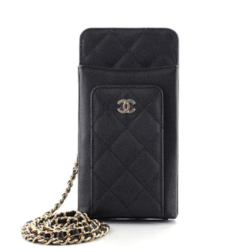 Chanel O Phone Holder Crossbody Bag Quilted Caviar