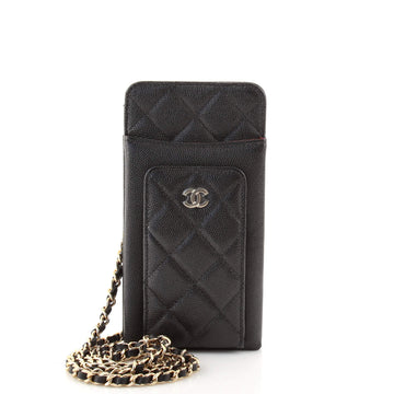 Chanel O Phone Holder Crossbody Bag Quilted Caviar