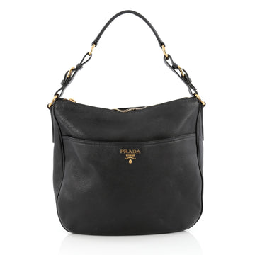 Prada Zip Pocket Hobo Vitello Daino Large Black