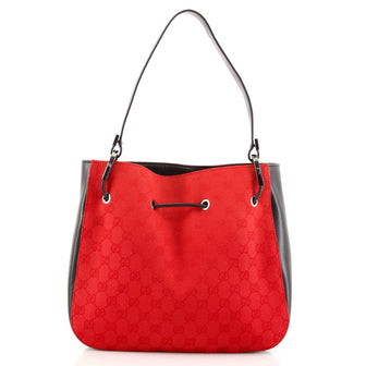 Gucci Vintage Drawstring Shoulder Bag GG Canvas with Leather Small