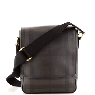Burberry Greenford Crossbody Bag Smoked Check Coated Canvas