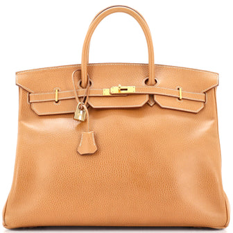 Hermes Birkin Handbag Brown Ardennes with Gold Hardware 40
