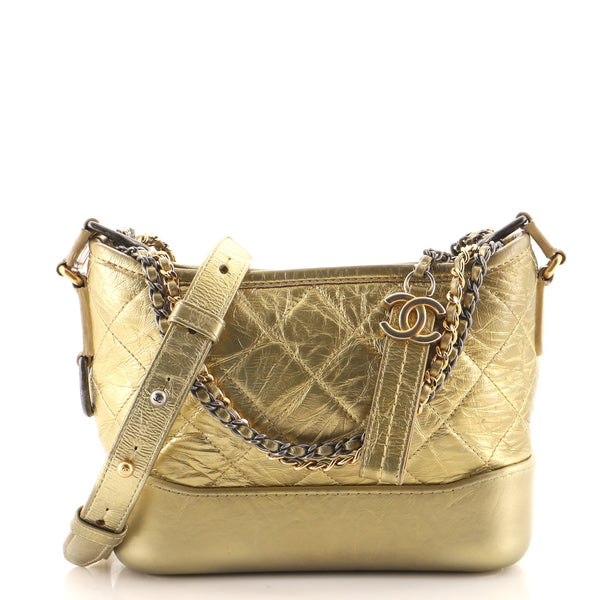 Chanel Gabrielle Hobo Quilted Metallic Aged Calfskin Small Gold