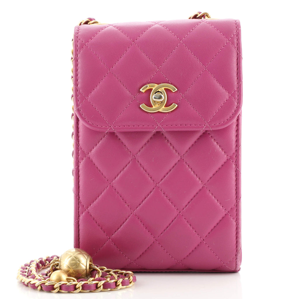 CHANEL Caviar Quilted Phone Holder With Chain Blue 1041142
