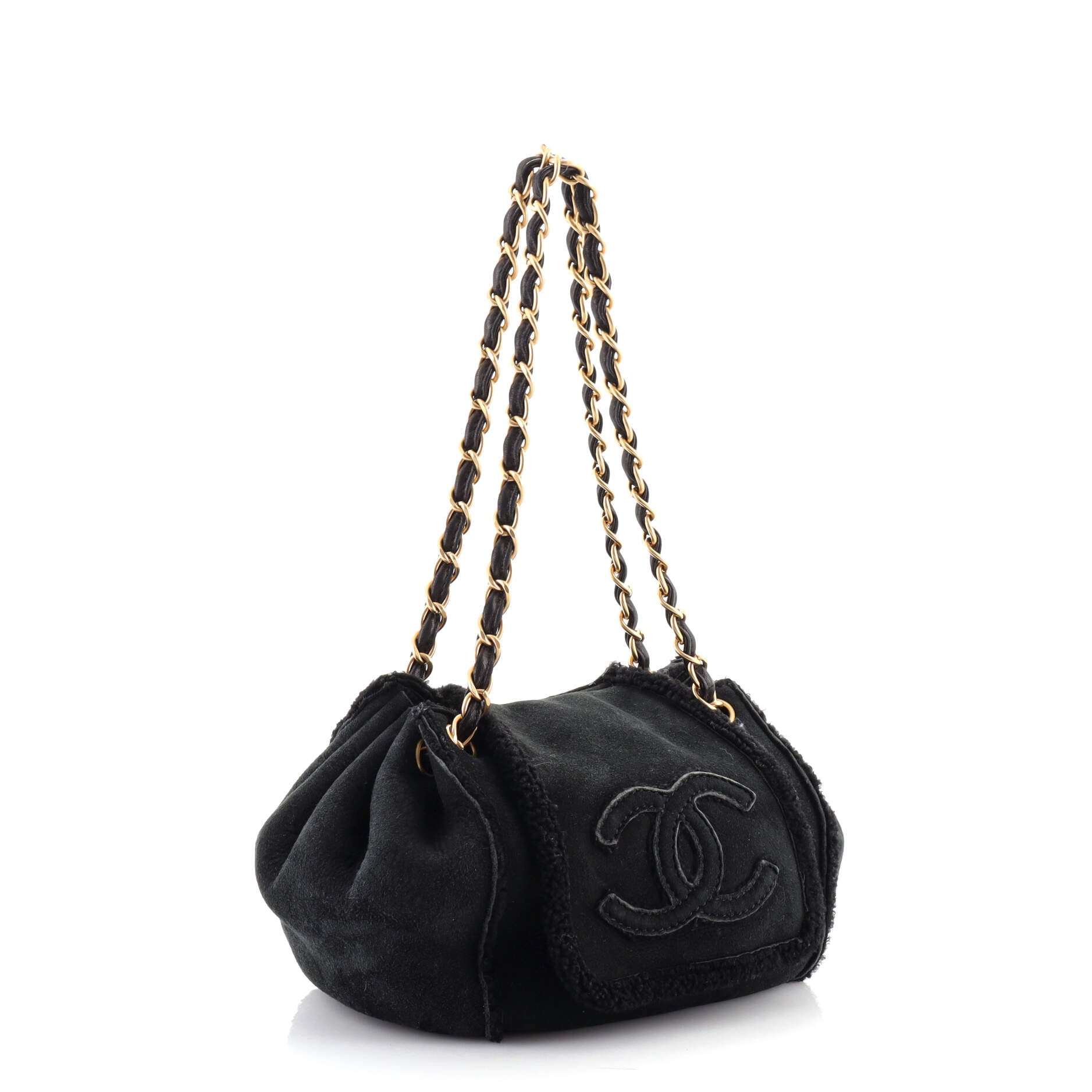 CHANEL② Chanel Accordion Flap Bag Suede with Shearling Small Black 14327218