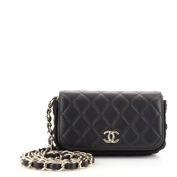Chanel CC Flap Phone Holder with Chain Quilted Lambskin with Crochet Detail