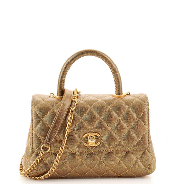 Chanel Coco Top Handle Bag Quilted Iridescent Caviar Mini