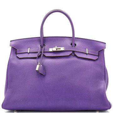 Hermes Birkin Handbag Purple Clemence with Palladium Hardware 40