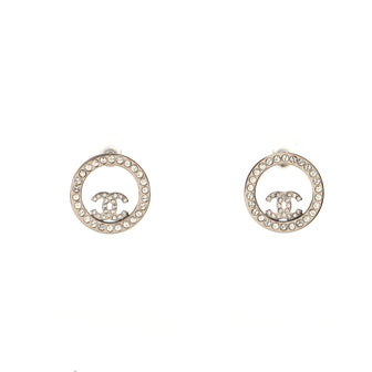 Chanel Round CC Cut Out Stud Earrings Metal with Crystals