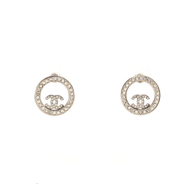Chanel Round CC Cut Out Stud Earrings Metal with Crystals