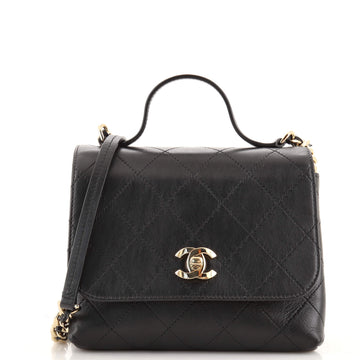 Chanel CC Double Pocket Top Handle Bag Stitched Calfskin Small