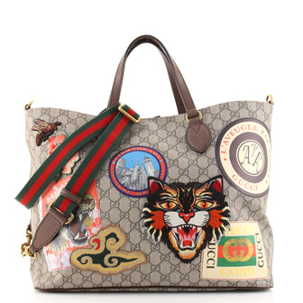 Gucci Courrier Convertible Soft Open Tote GG Coated Canvas with Applique Large