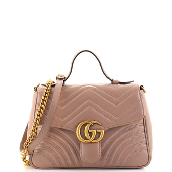 Gucci GG Marmont Top Handle Flap Bag Matelasse Leather Small