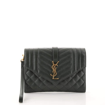 Saint Laurent Classic Monogram Envelope Wristlet Clutch Mixed Matelasse Leather