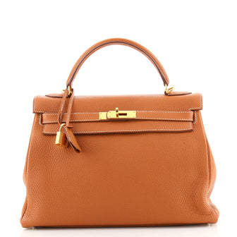 Hermes Kelly Handbag Brown Togo with Gold Hardware 32