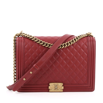 Chanel Boy Flap Bag Quilted Lambskin Large red