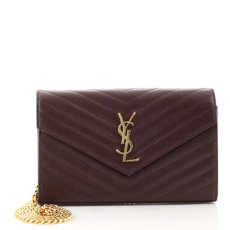 Saint Laurent Classic Monogram Wallet on Chain Matelasse Chevron Leather Medium