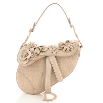 Christian Dior Saddle Handbag Python with Applique Mini