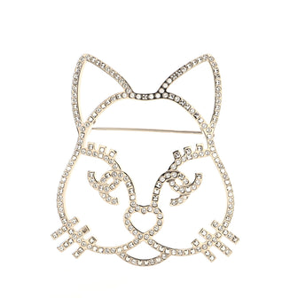 Chanel Cat Brooch Crystal and Metal