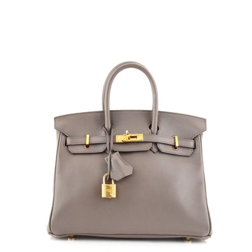 Hermes Birkin Handbag Grey Swift with Gold Hardware 25