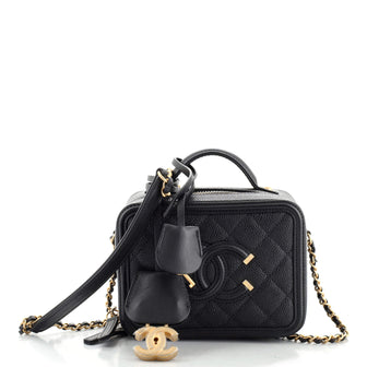 Chanel Filigree Vanity Case Quilted Caviar Small