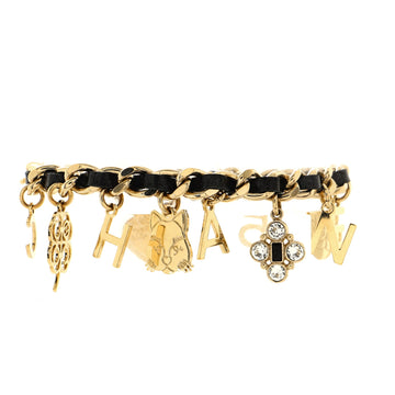Chanel Letters Emoji Charms Woven Chain Bracelet Metal and Leather with Crystals and Faux Pearl