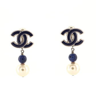 Chanel CC Drop Clip-On Earrings Metal with Faux Pearls, Beads and Enamel