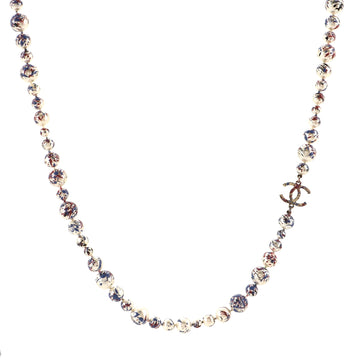 Chanel CC Graffiti Paint Splatter Long Necklace Metal with Faux Pearls