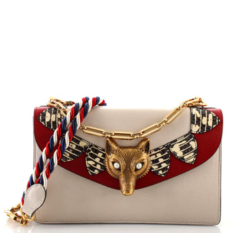 Gucci Broche Flap Bag Leather with Snakeskin Small