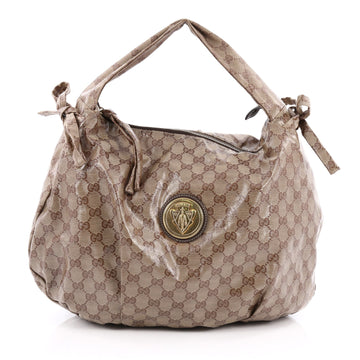 Gucci Hysteria Zip Top Hobo GG Coated Canvas Medium brown